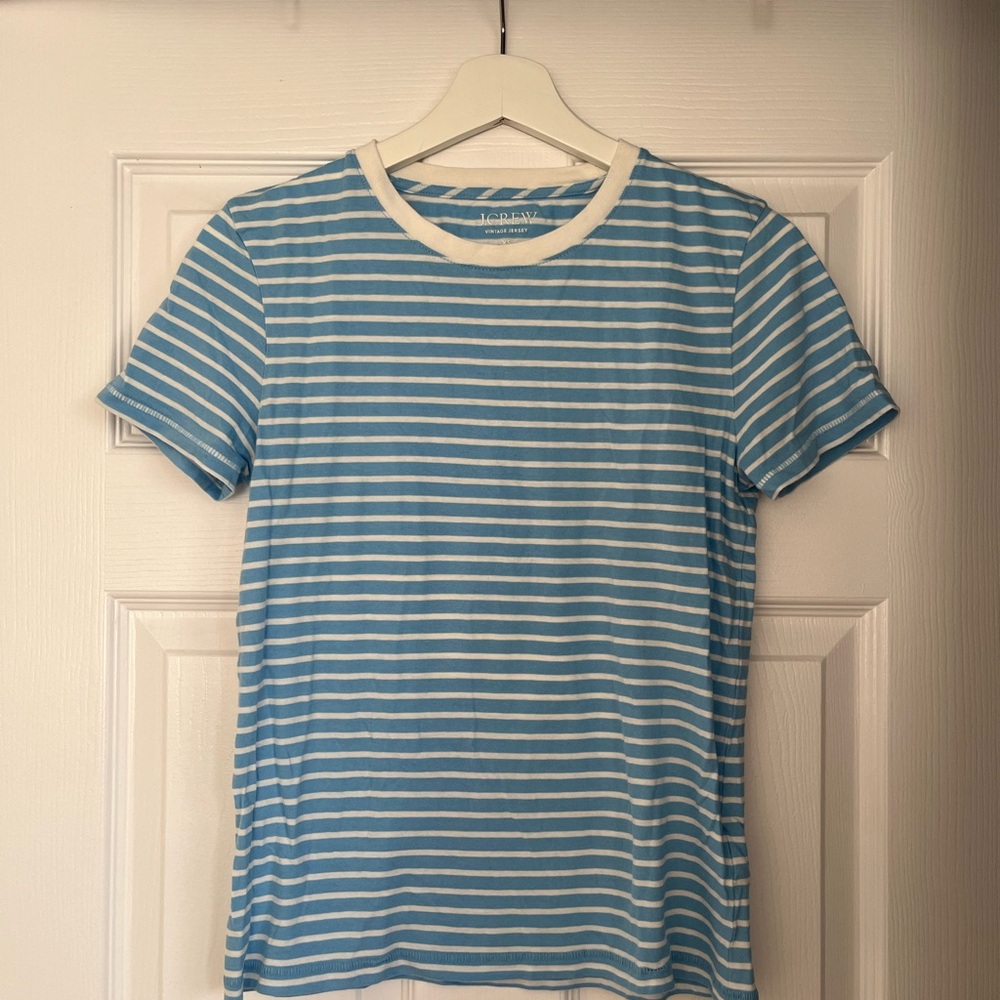 J. Crew Light Blue and White Striped Top